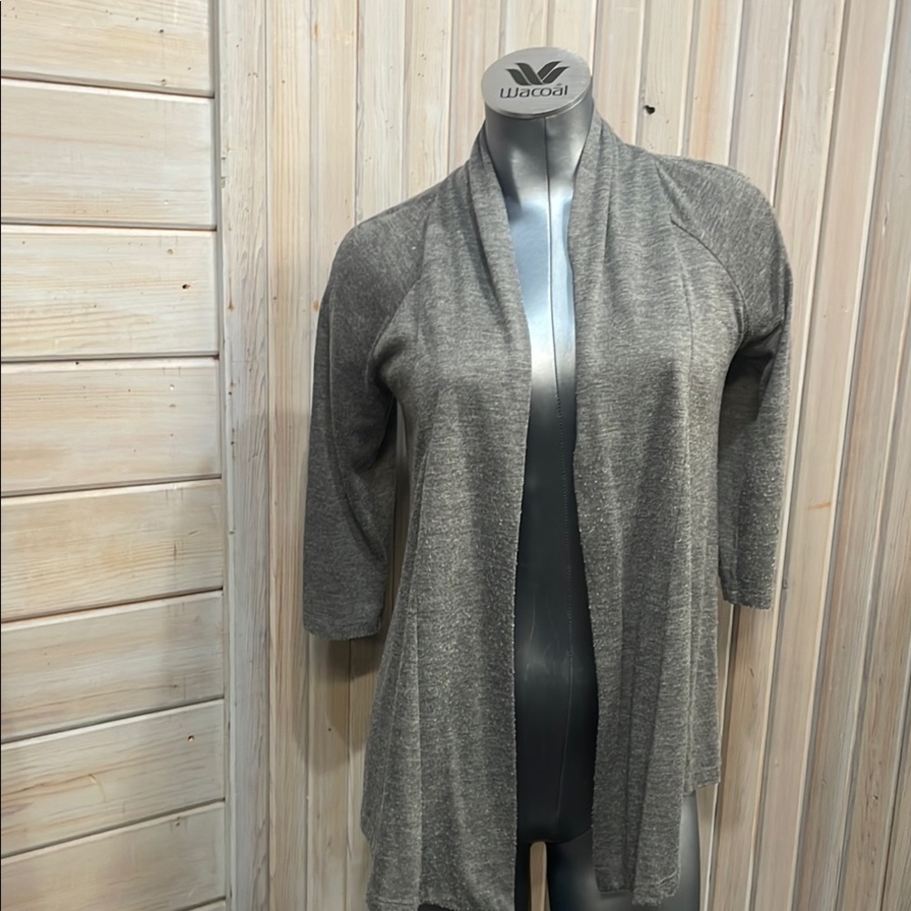 AB Studio Gray Cardigan Sweater Open Front Knit